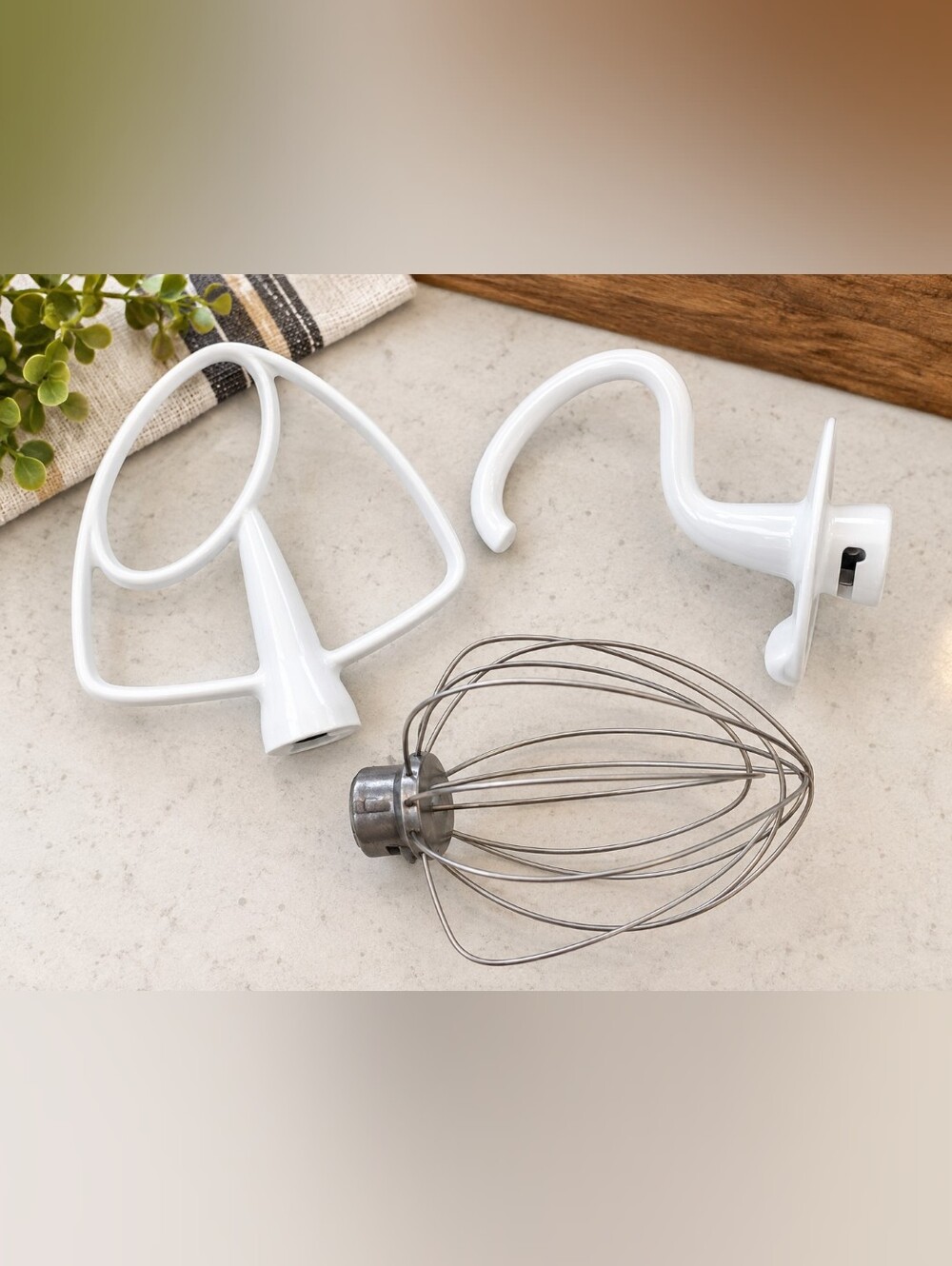White Stand Mixer Attachment Set — Whisk, Dough Hook & Flat Beater